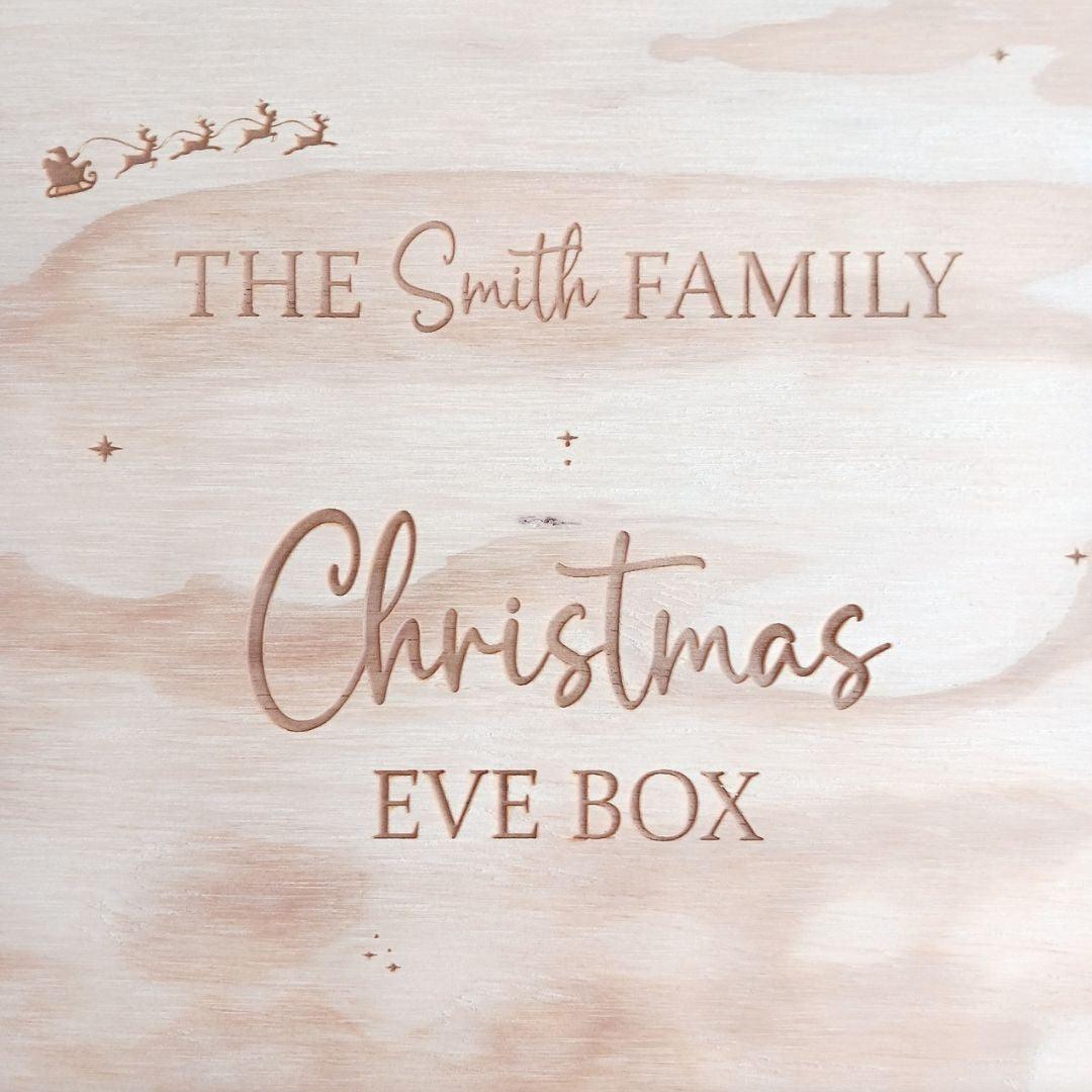 A closeup of our Christmas Eve Box.