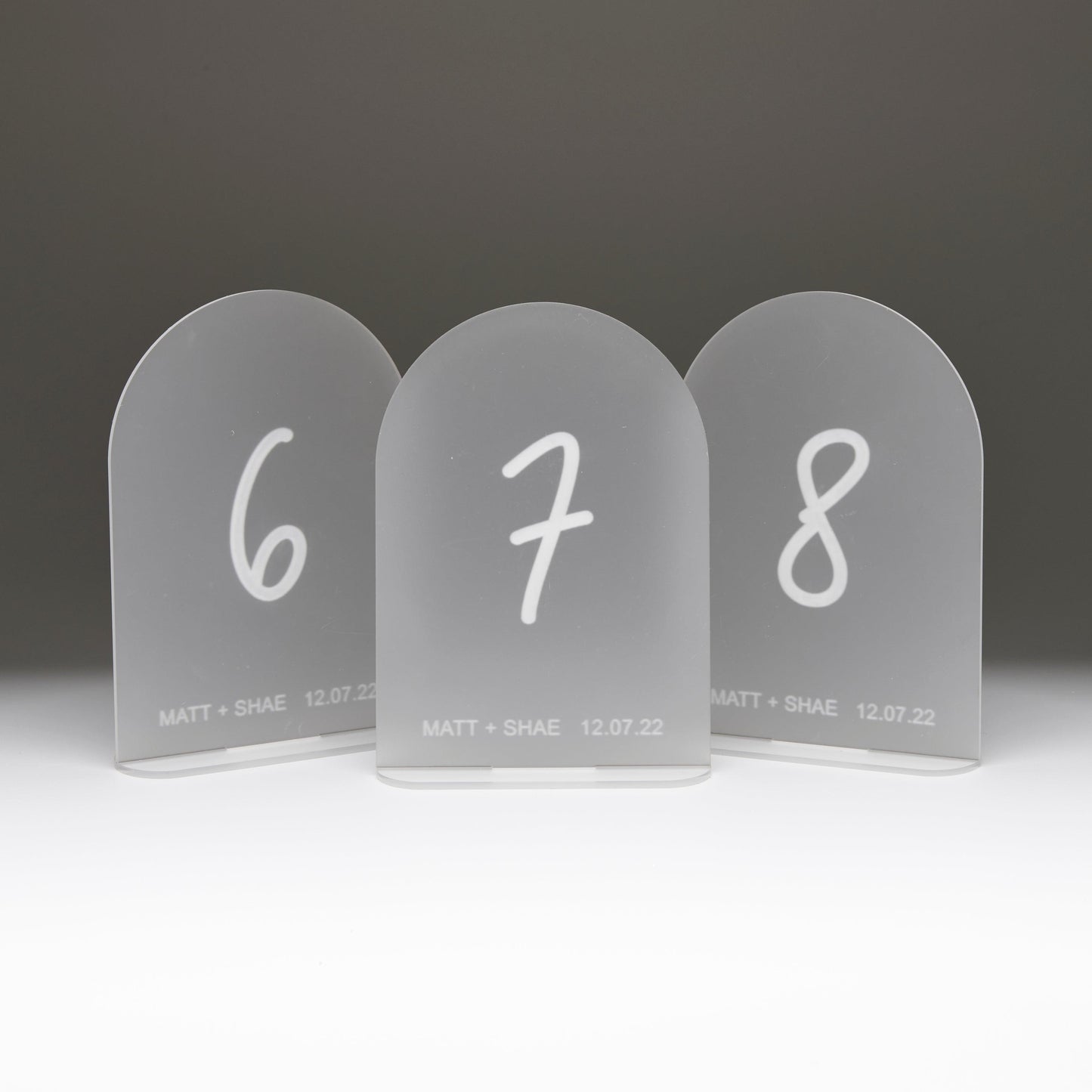 Frosted Arched Table Numbers - Intricate Laser Design