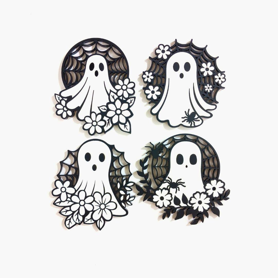 Floral Ghost Acrylic Wall Decor - Intricate Laser Design