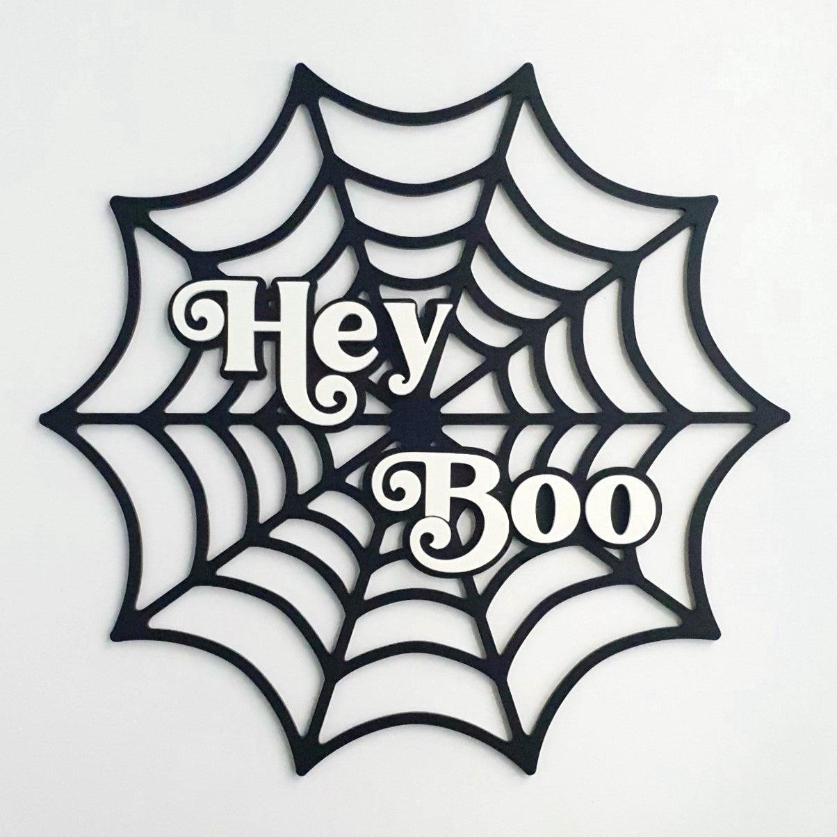 Hey Boo Halloween Door Sign - Intricate Laser Design