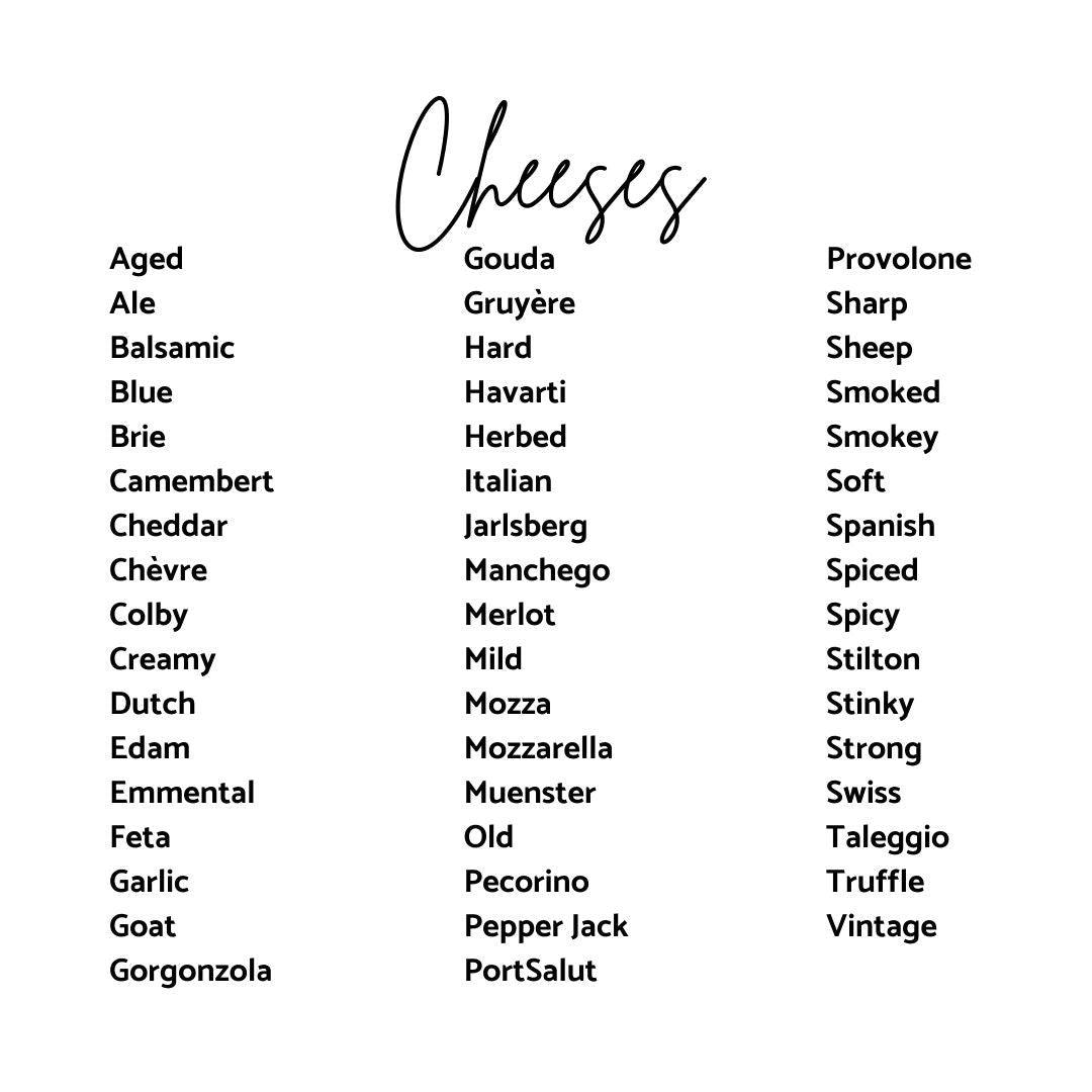 Cheese Labels - Intricate Laser Design - rendered image of cheese list.