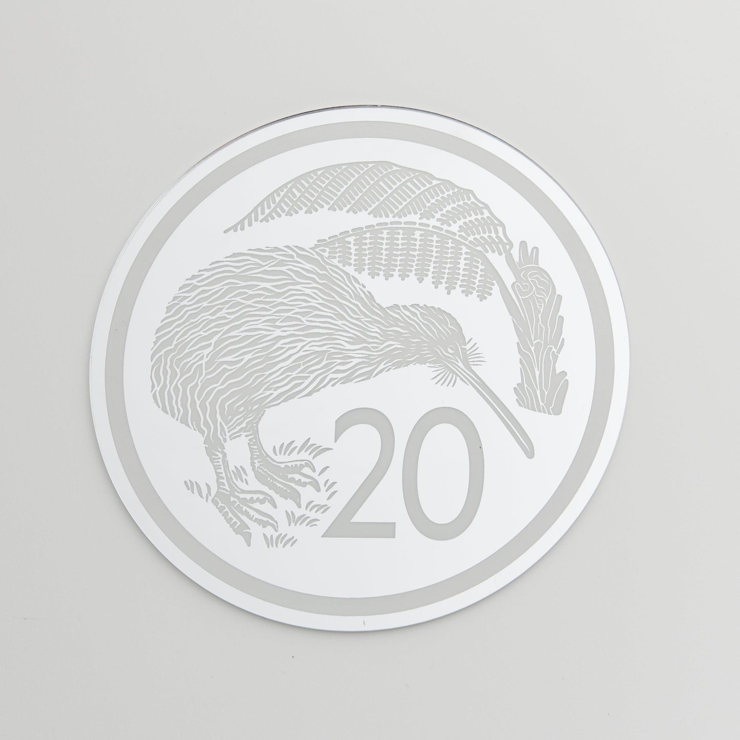 NZ 20 Cent Coin Mirror - Intricate Laser Design