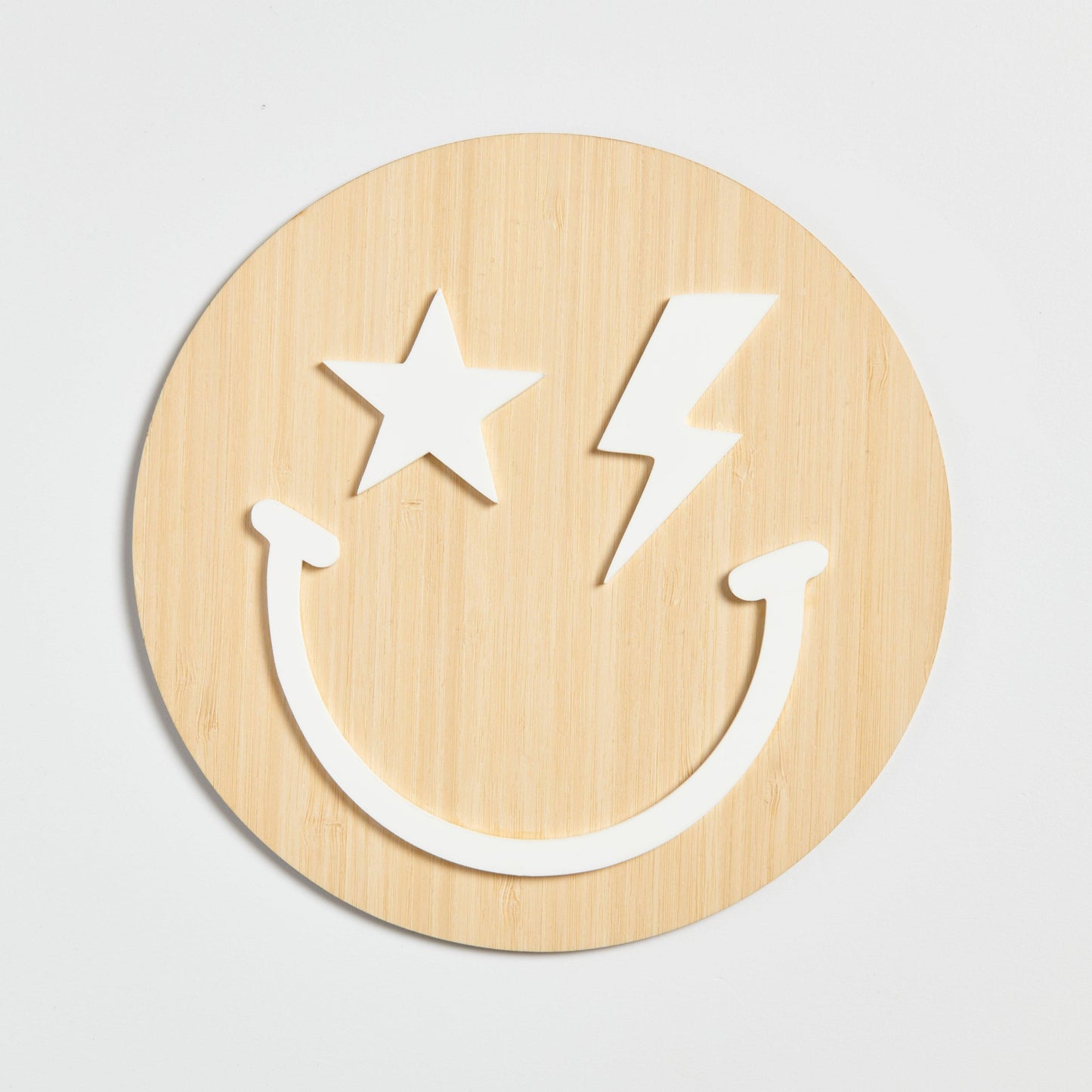 Image of our Retro Smiley Face in White Acrylic.