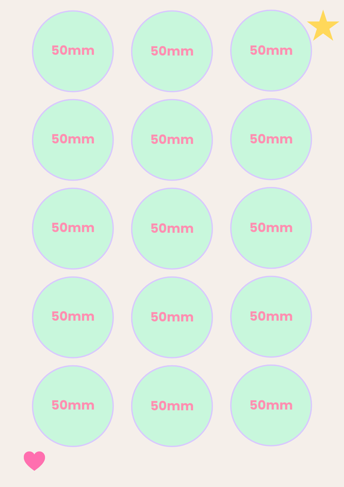 Grid of 50mm cupcake decorating circles.